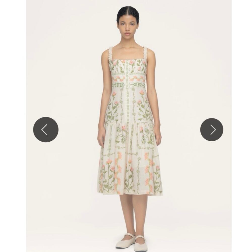 AGUA BY AGUA BENDITA Alma Nispero Oasis Floral Cream Pink Garden Midi Dress sz S - Picture 14 of 14
